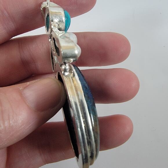 Goldstone Pendant Necklace – With Turquoise & Pearls + 20" Silver Chain - Picture 8 of 10